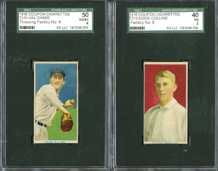 1919 T213 Type 3 Coupon Cigarettes Pair SGC Graded Cards with Factory 8 Overprint